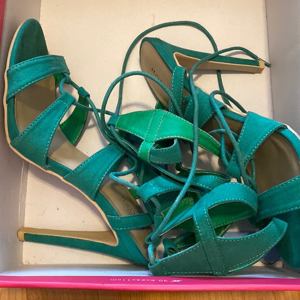 Women Green Heeled Sandals